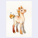Illustration of a cute horse-like creature with flames for a mane and tail, with a lit candle wick atop its head.