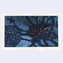 Painting based on a film still from The Matrix of a dark setting with a large mechanism with many limbs and small red lights.