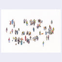 Many illustrations of groups of people on a white background.