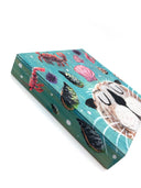 Side of painted panel, with all sides painted to continue the original painting with thematics of underwater creatures.