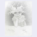 Pencil drawing of a character with seaweed on a white background
