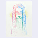 Colorful colored pencil illustration of a girl with long wavy hair, looking slightly off to the side.