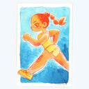 Illustration of an orange cartoon girl running.