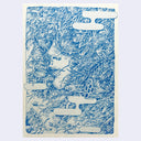 A square art print featuring a detailed blue line-art illustration of a face surrounded by foliage, flowers, and abstract cloud-like shapes, printed on textured off-white paper against a light gray background.