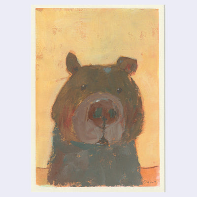 Drawing of a bear, seen from the shoulders up with a large snout.