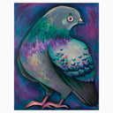 Colorful painting of a pigeon with abstract background