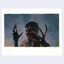 Illustration of a creature with sharp claws and a menacing expression on a textured background