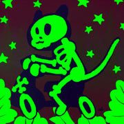 It's a skeleton riding a scooter and maybe it's a bear, you can see the outside around the skeleton. But this image is glow in the dark.