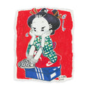 Illustration of a cartoon character dressed in traditional Japanese attire with modern sneakers, sitting with their head in their hands atop a pile of shoe boxes.