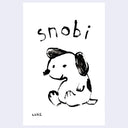 Black and white illustration of a dog with 'snobi' text on a light purple background