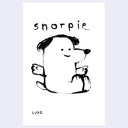 Black and white illustration of a dog-like creature with 'snorpie' text on a light purple background
