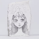 A black and white hand-drawn sketch of a girl's face with a bird on her head. The text 'SOMEWHERE IN JUNE' is written vertically on the left side.