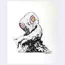 Illustration of a creature with large eyes on a white background