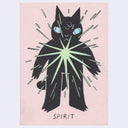 Black cartoon cat with a green spirit energy bursting out of its middle. Text says "spirit" underneath.