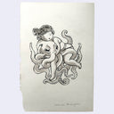 Ink illustration of a girl hugging an octopus.