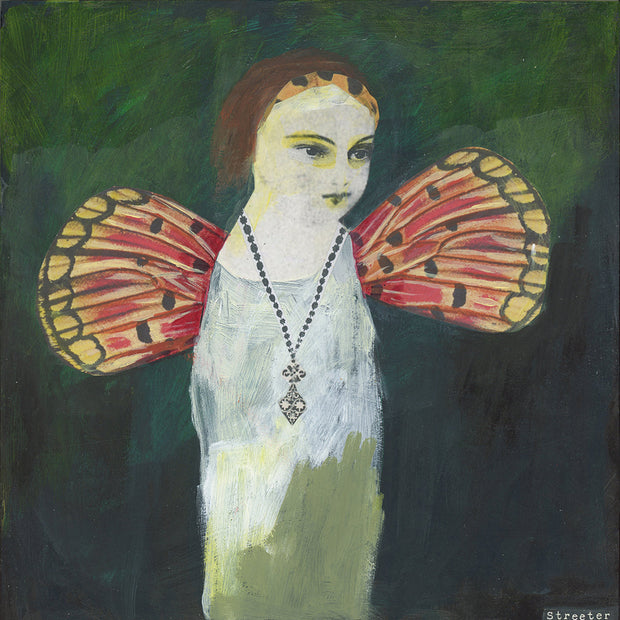 Artistic depiction of a person with butterfly wings on a dark background