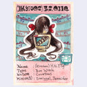 Illustration made to look like a card from a card game with a character from Madoka Magica and information about her below.