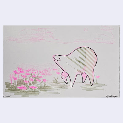 Sketch of a quadruped character, with various colorings as tests.