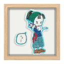 Illustration of a cartoon character in traditional Japanese attire but modern sneakers, holding a white cat in its arms. The cat has a tiny shuriken strapped to its back.