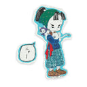 Illustration of a cartoon character in traditional Japanese attire but modern sneakers, holding a white cat in its arms. The cat has a tiny shuriken strapped to its back.