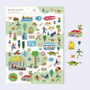 Collection of colorful illustrated stickers on a white background