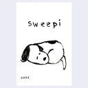 Black and white illustration of a dog with 'Sweepi' and 'Luke' text on a light purple background
