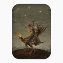 Painting of a character with wooden armor with a bundle of sticks on their back. They hold an illuminated branch.