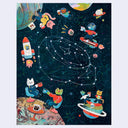 Illustration of space-themed characters around a constellation diagram.