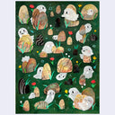 Paper cut illustration of many stones with little ghosts hiding behind them.