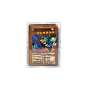 A custom hand-made Yu-Gi-Oh! Toon Summoned Skull card inside a clear plastic protective case, shown against a plain white background. Card is made out of polymer clay, including the graphic and all text.