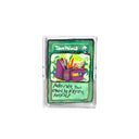 A custom trading card housed in a clear plastic protective case, displayed against a solid white background. Card is made out of polymer clay, including the visual on the card and all text.