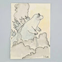 Watercolor illustration of a kaiju monster emerging from smoke.