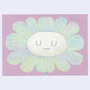 Painting of a flower with a calm, closed eye facial expression.