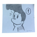 Pencil illustration of a cartoon character with a paper that says "loser" pinned to his back, while he has a visibly annoyed expression.