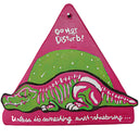 A triangular wooden wall hanging with a hand-painted dino skeleton design. The sign features a pink background with white text reading 'DO NOT Disturb!' at the top and 'Unless it's something earth-shattering.