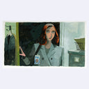 Painting based on a film still from X-Files of Dana Skully, standing in a doorway looking surprised.