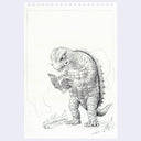 Illustration of a turtle kaiju reading a magazine on a white background