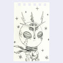Graphite illustration of a bug-man superhero, standing with a cute facial expression.