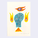 Colored marker illustration of a folklore style creature that looks partially like a mask with birds around it.