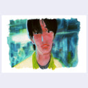 Artistic depiction of a person with a colorful, abstract background