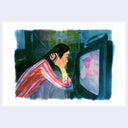 Illustration of a person sitting in front of an old television set.