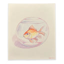 Illustration of a goldfish in a bowl on a beige background