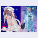 2 page bookspread of illustrated women, dressed in high-fashion attire with glitzy accessories.