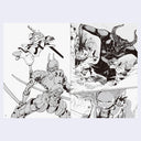 Illustrations of characters in dynamic poses on a white background