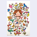 Marker and ink illustration of a nude cartoon style girl standing with many small birds flying around her.