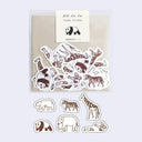 Set of animal-themed stickers on a beige card with 'Ah la la' branding.