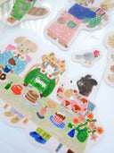 Set of cartoon animal stickers with various designs on a white background