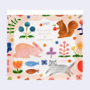 Memo pad with cover illustrations of many cute animals (rabbit, squirrel, cat, fish) and fruits and flowers.