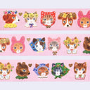 Decorative washi tape with cartoon animal characters on a pink background