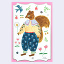 Postcard with an illustration of a nicely dressed squirrel holding a glowing star on a stick.